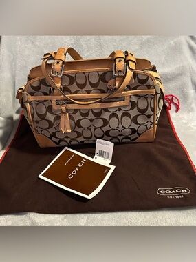 Vintage Y2K COACH 6828 Khaki Signature Mini Satchel Tan Tassel